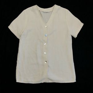 Beachy Linen Oyster Shell Button Up Top